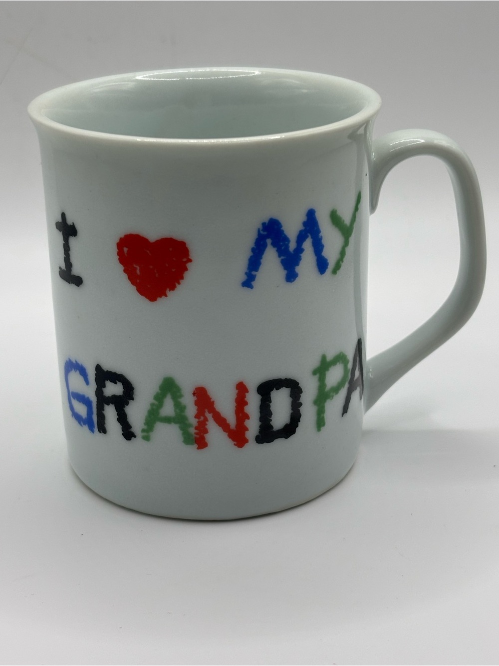 Vintage I Love My Grandpa Ceramic Coffee Mug White Crayon Heart